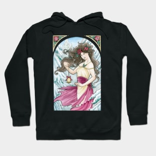 Holiday Art Nouveau Woman with Bell and Poinsettia in the Snow - Spirits of Winter Series Hoodie